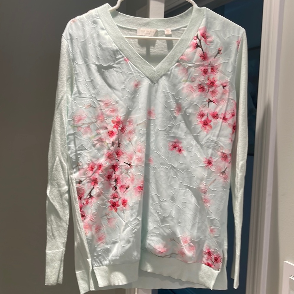 Ted Baker floral sweater. Light mint green in size 3 Ted (US 8).